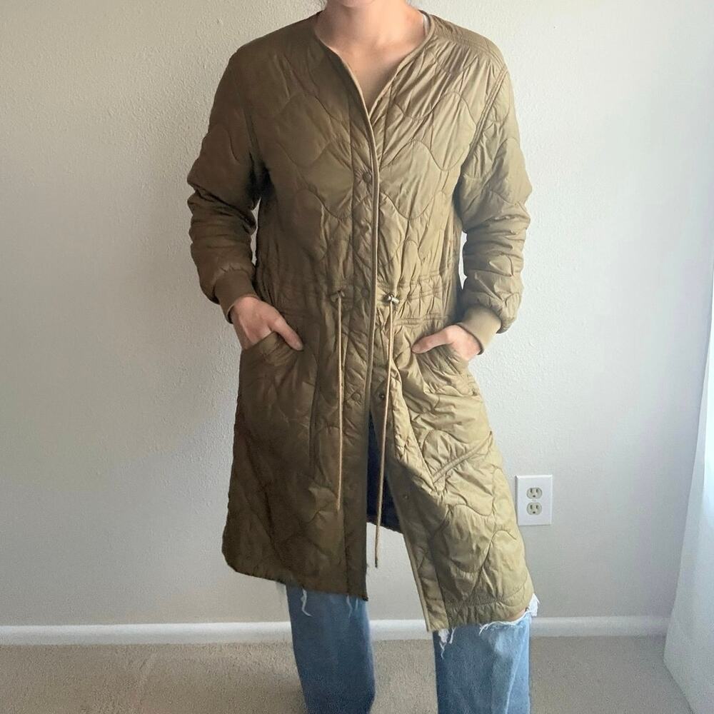 Gap 'Upcycled Puffer' Olive Green Mid Length Jacket utility quilted outdoors